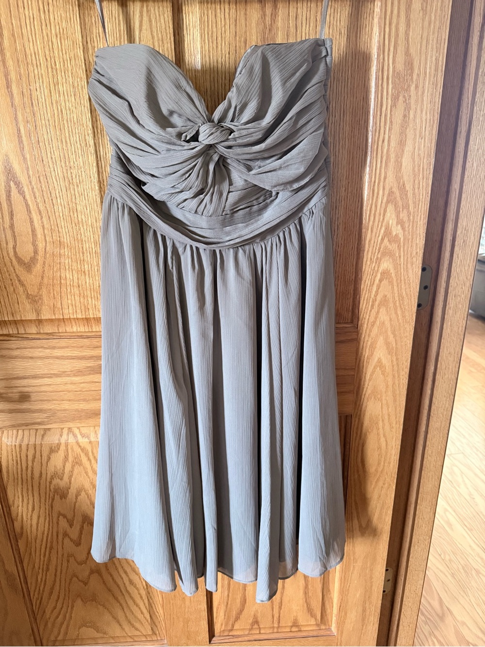 H&M Strapless Knot-Front Chiffon Dress in Taupe